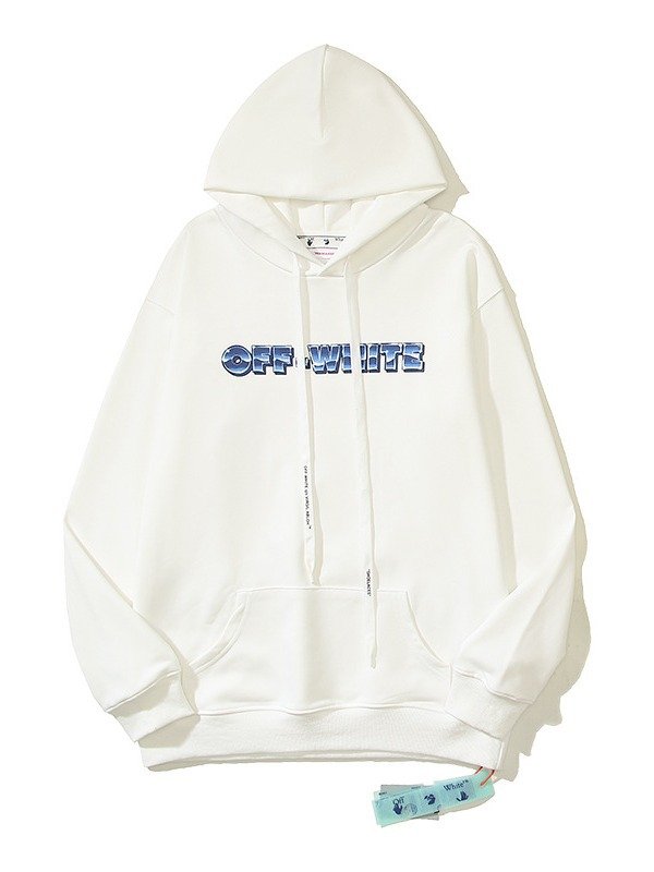 Fall/Winter New OW Metallic Letter Printed Hooded Sweatshirt Men's and Women's Loose Terry Hoodies