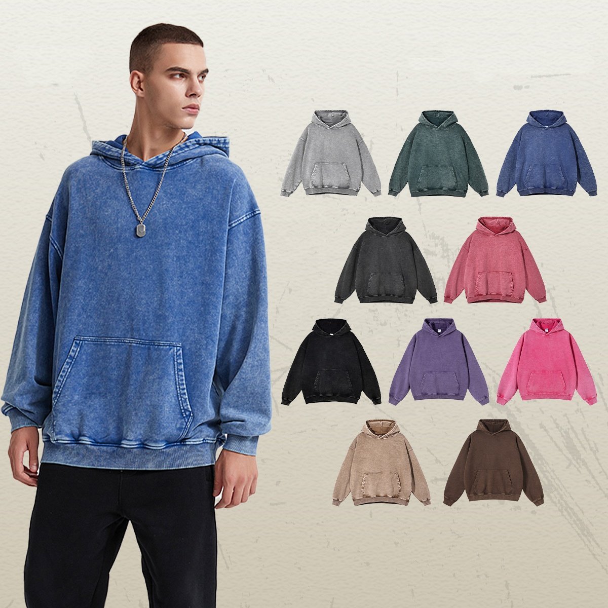 Oversize Vintage Wax Dyed 420G Men's Hoodie 100% Cotton Heavy Weight Loose Washed Tracksuits with Hood for Winter