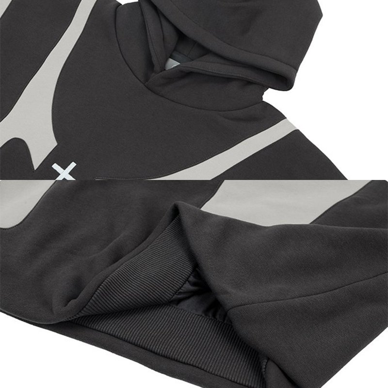 High Street Contrast Color Spliced Plus Size Men's Hoodies Boxy Fit Double Layer Logo Embroidered Personalized Hoodie
