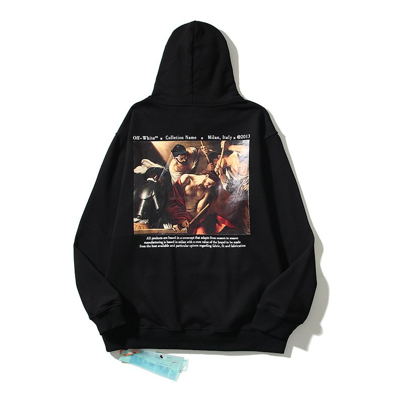 Wholesale High Quality OW 100% Cotton Terry Pullover Hoodie Men's and Women's Hoodies Oversized Thick Hoodie