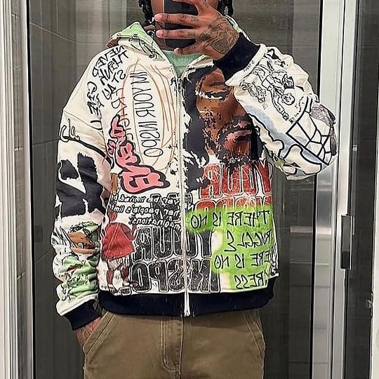 New Design OEM New Fashion Streetwear Digital printing Vintage Cropped Hoodie For Men Loose High Quality Pullover Hoodies