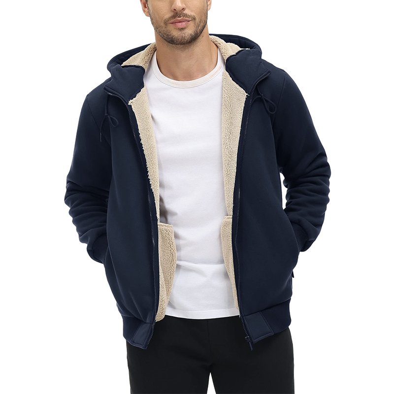 Winter Full Zip Up Hoodie Mens Thicken Fleece Lined Hooded Sweatshirt Outwear With Zipper Pocket For Men