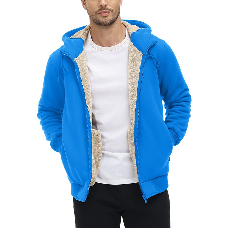 Winter Full Zip Up Hoodie Mens Thicken Fleece Lined Hooded Sweatshirt Outwear With Zipper Pocket For Men