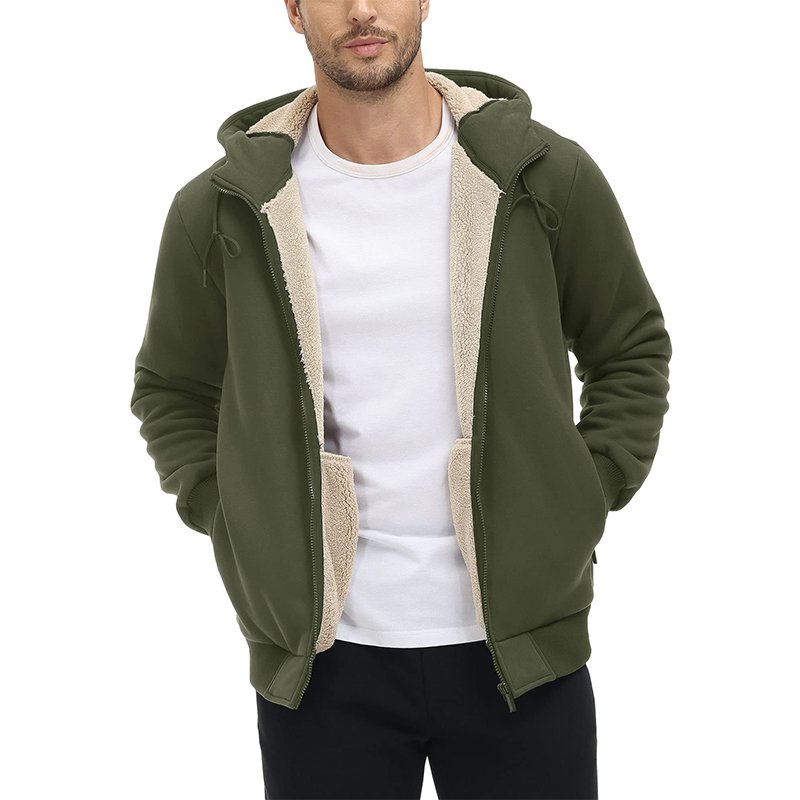 Winter Full Zip Up Hoodie Mens Thicken Fleece Lined Hooded Sweatshirt Outwear With Zipper Pocket For Men