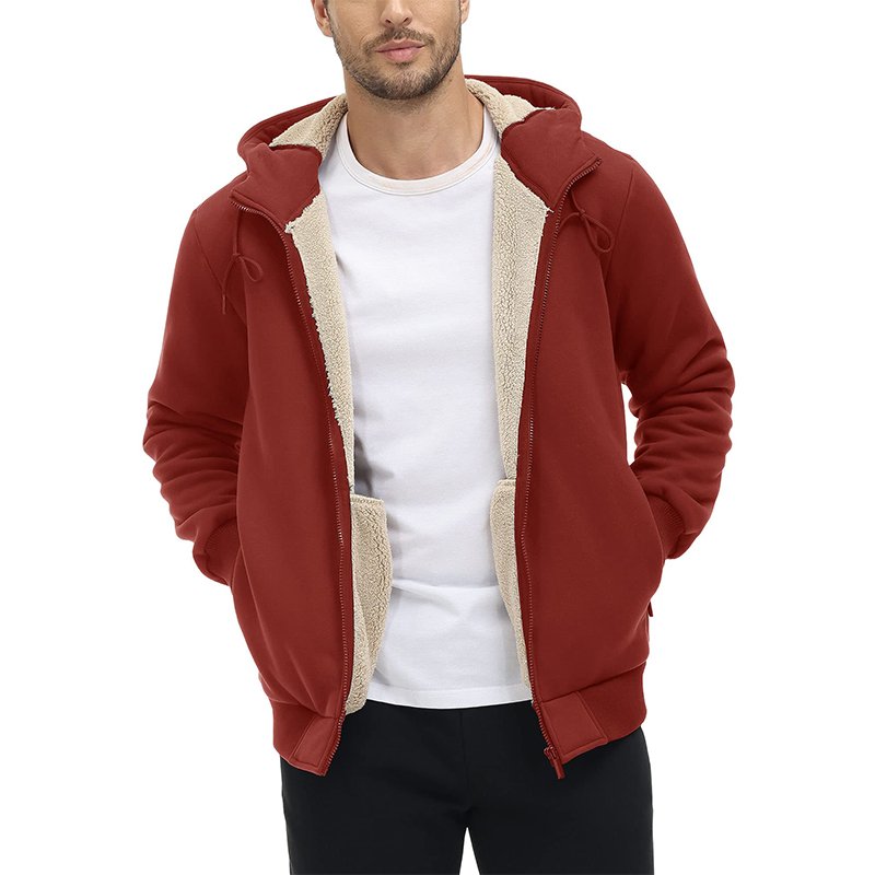 Winter Full Zip Up Hoodie Mens Thicken Fleece Lined Hooded Sweatshirt Outwear With Zipper Pocket For Men