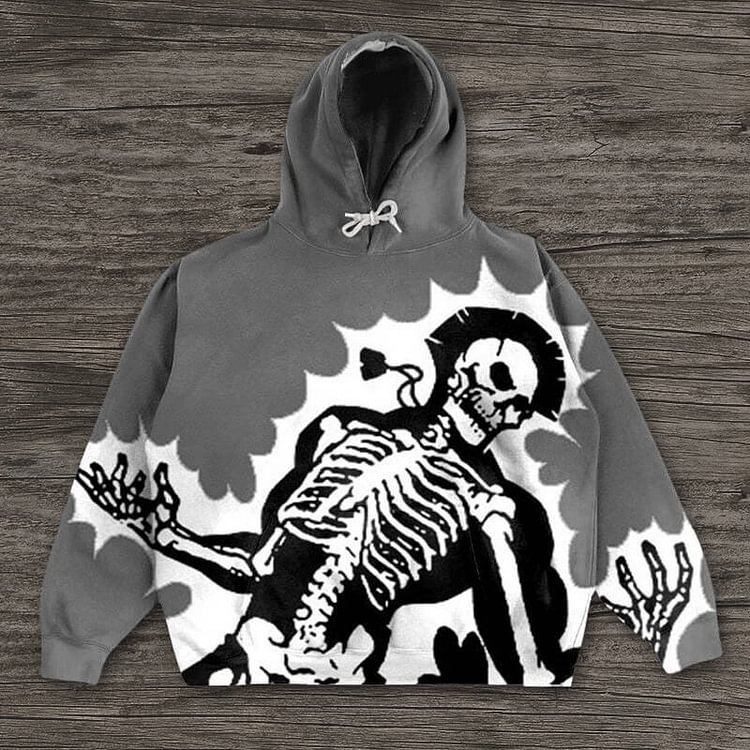 Men's Boxy Distressed Hoodie Baggy Cotton Style 3D Puff Printing No Pockets No String Raw Washed Fleece XS Size