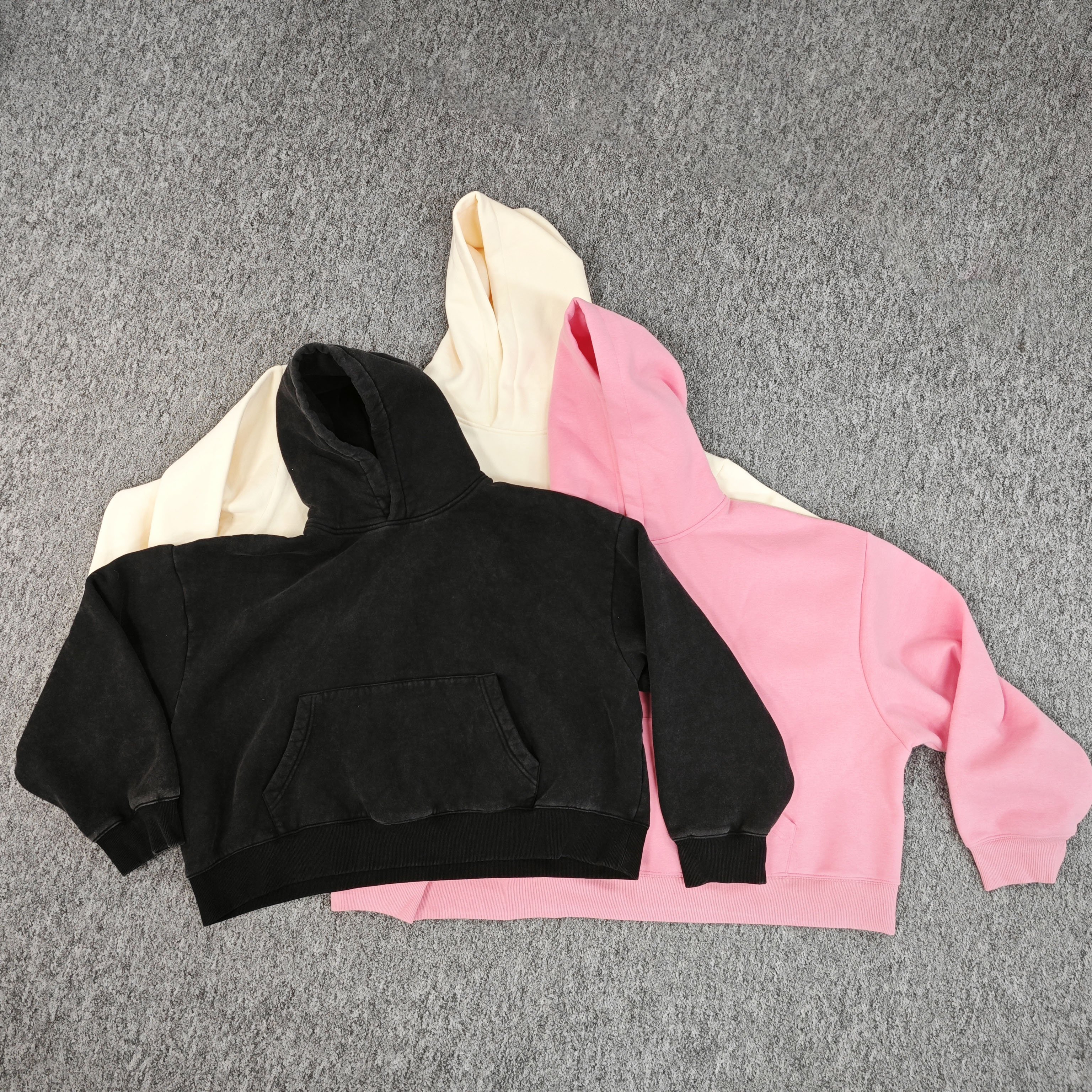 Custom Vintage Logo Acid Wash Rhinestone Boxy Cropped Hoodie Men Sun Faded Patchwork Applique Distressed Embroidered Hoodie