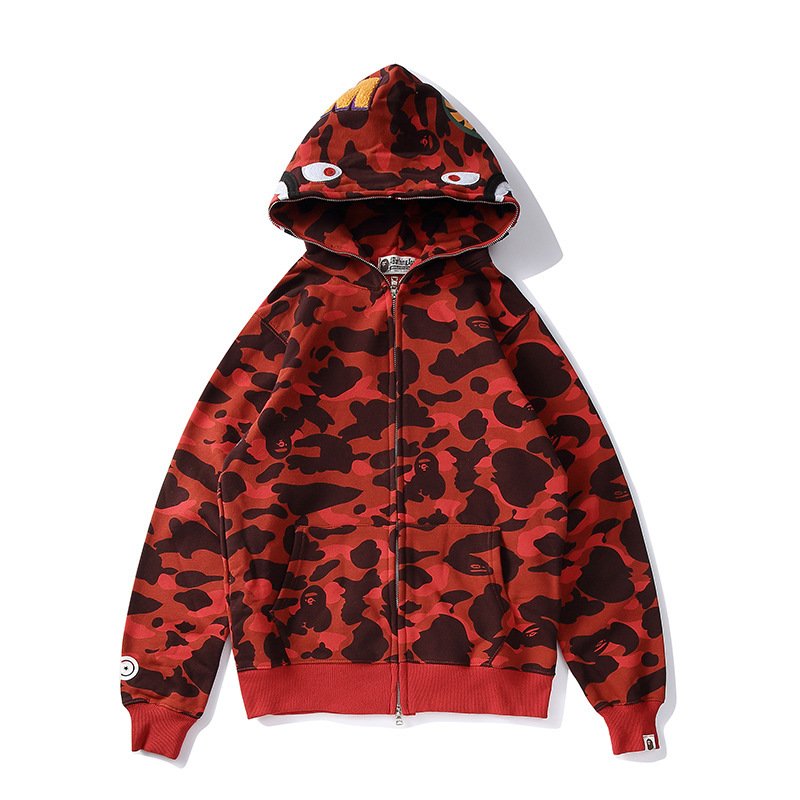 2024 Wholesale high quality vintage men's hoodie oversize hipster shark Ape-Man camo brand American lazy fleece zipper hoodie