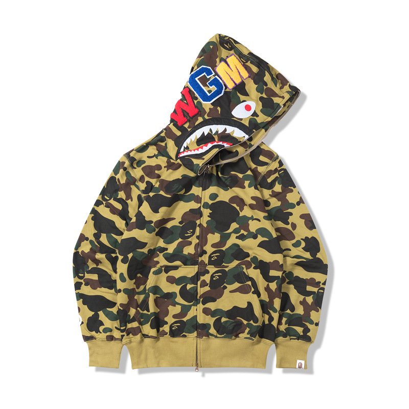 2024 Wholesale high quality vintage men's hoodie oversize hipster shark Ape-Man camo brand American lazy fleece zipper hoodie