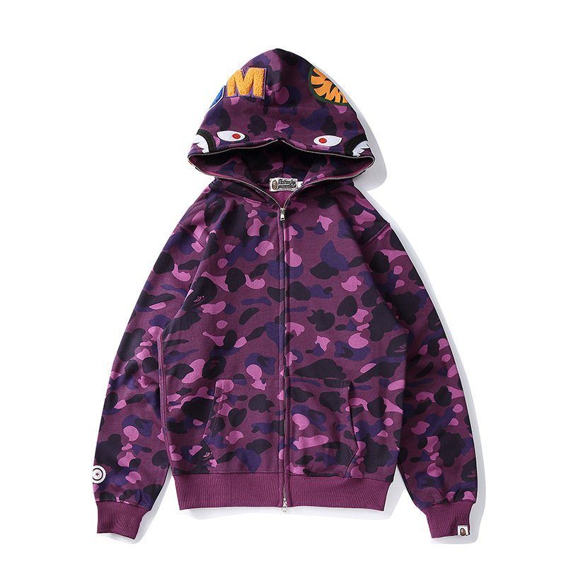 2024 Wholesale high quality vintage men's hoodie oversize hipster shark Ape-Man camo brand American lazy fleece zipper hoodie