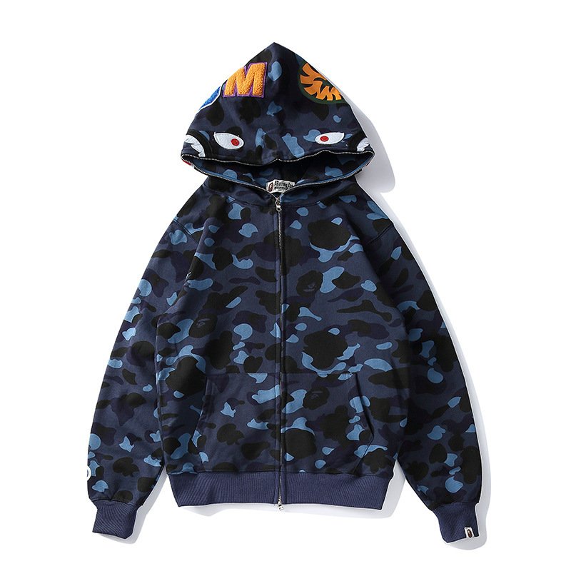 2024 Wholesale high quality vintage men's hoodie oversize hipster shark Ape-Man camo brand American lazy fleece zipper hoodie