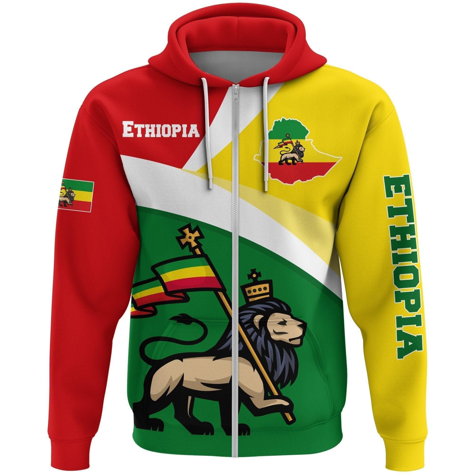 Ethiopia Lion Full Zip Up Hoodie High Quality Custom Logo Habesha Ethiopian Traditional Vintage Unisex Oversized Men's Hoodies