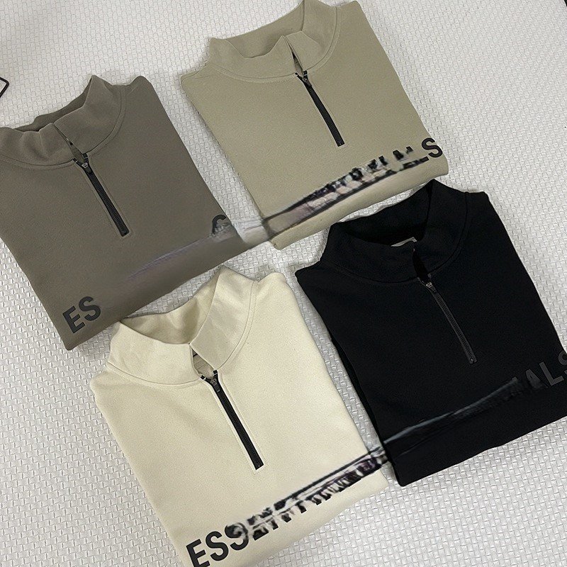 SS20 ESS men's Hoodies flocking Letter high street 3d Silicone logo essenti Hoodie Sweatshirt With Half-Zip