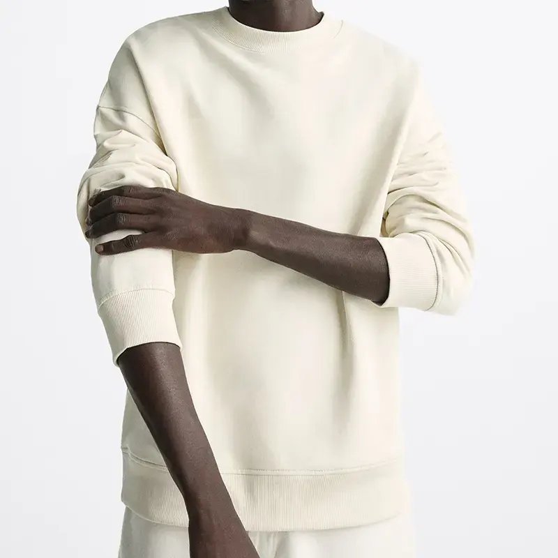 custom crew neck sweatshirt streetwear 100% cotton 440gsm oversized drop shoulder heavyweight rib o-neck sweatshirt