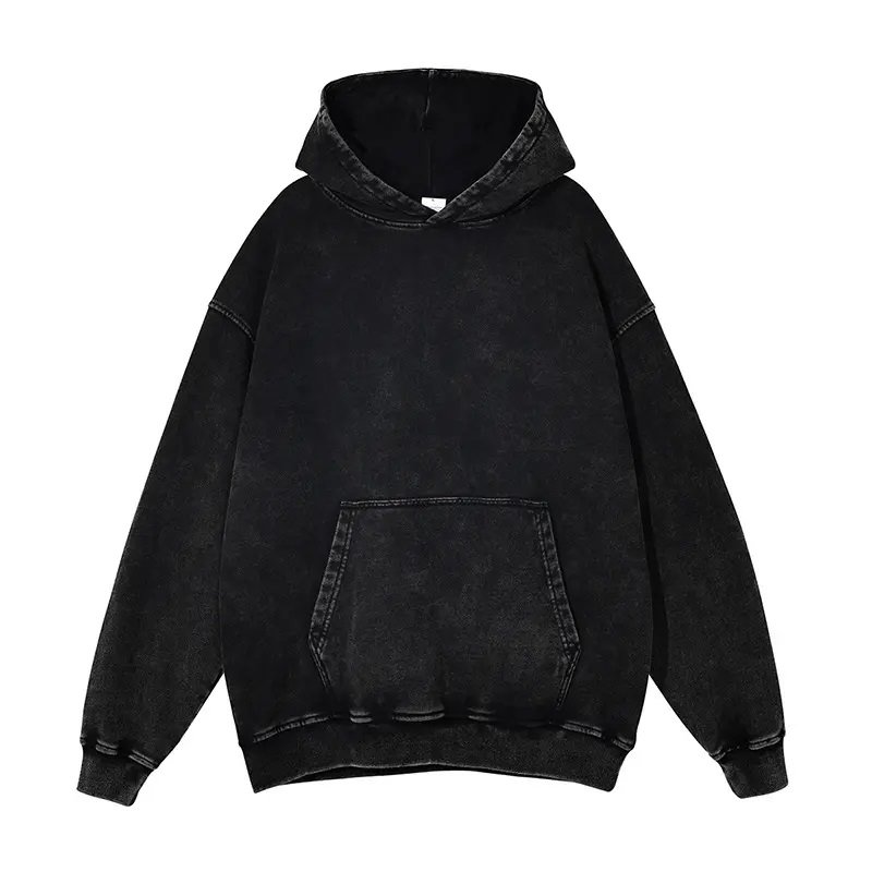 Wholesale Custom Design Acid Washed Vintage Hoodie 3d Print Acid Wash Hoodie Heavyweight Cotton Oversized Pullover Men's Hoodies