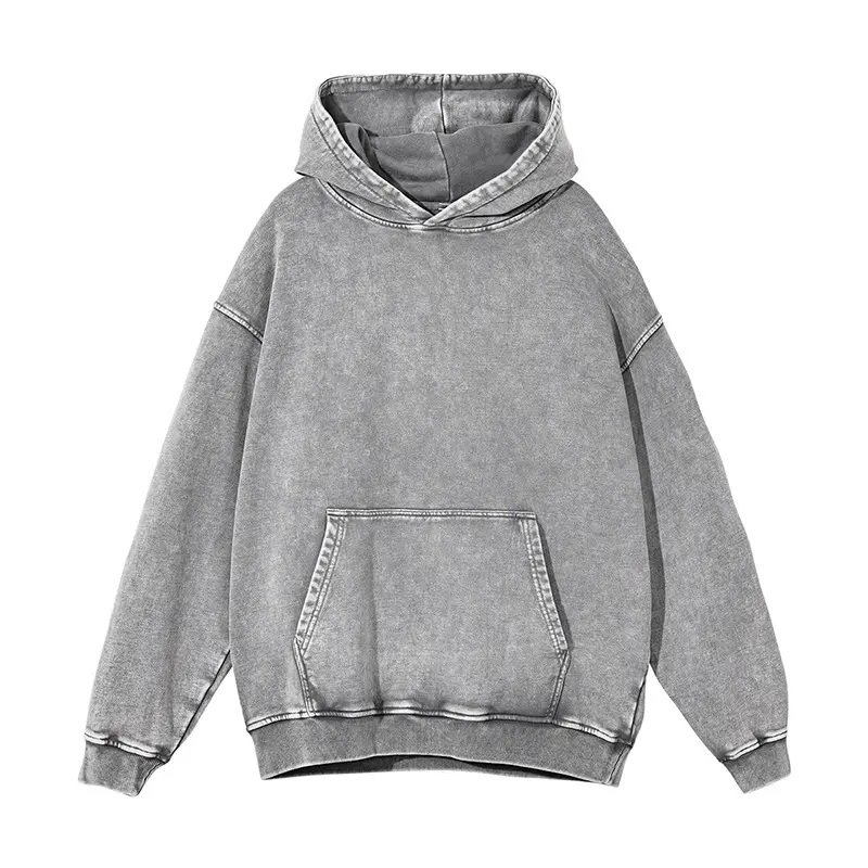 Wholesale Custom Design Acid Washed Vintage Hoodie 3d Print Acid Wash Hoodie Heavyweight Cotton Oversized Pullover Men's Hoodies