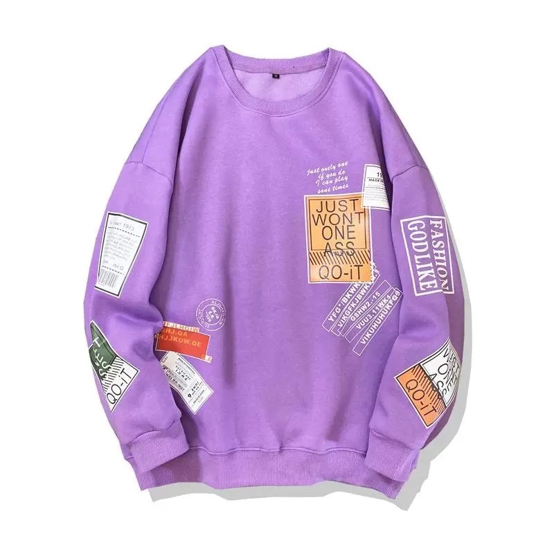 Wholesale Plus Size 5XL Men Fashion Loose Words Printed Graphic Fleece Crewneck Pullover Sweatshirt Men's Hoodies & Sweatshirts