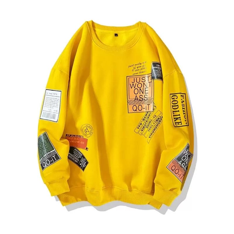 Wholesale Plus Size 5XL Men Fashion Loose Words Printed Graphic Fleece Crewneck Pullover Sweatshirt Men's Hoodies & Sweatshirts