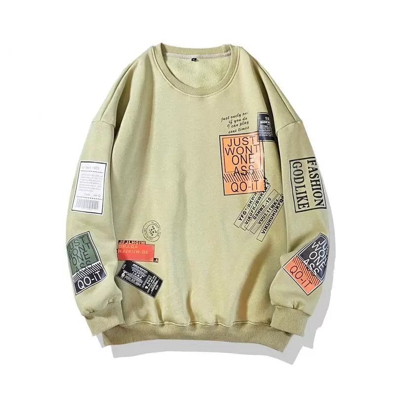 Wholesale Plus Size 5XL Men Fashion Loose Words Printed Graphic Fleece Crewneck Pullover Sweatshirt Men's Hoodies & Sweatshirts