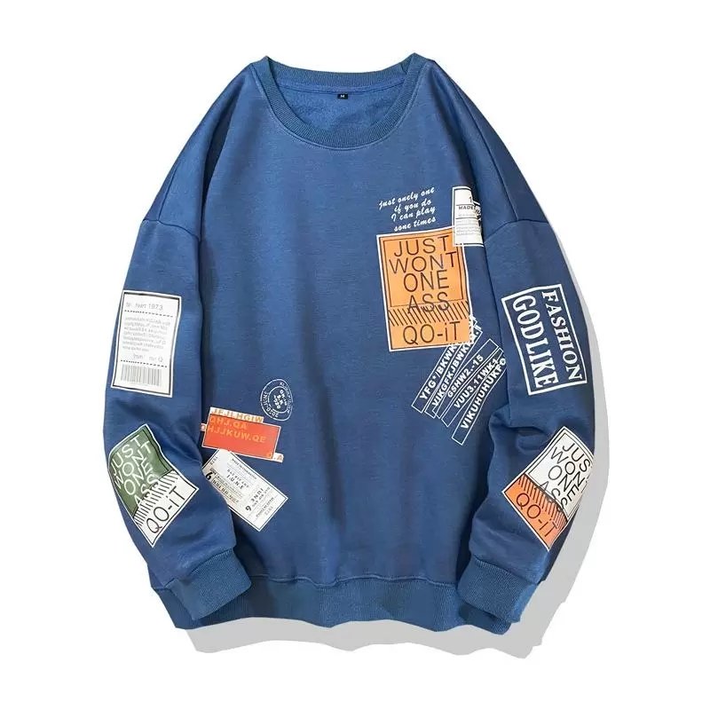 Wholesale Plus Size 5XL Men Fashion Loose Words Printed Graphic Fleece Crewneck Pullover Sweatshirt Men's Hoodies & Sweatshirts