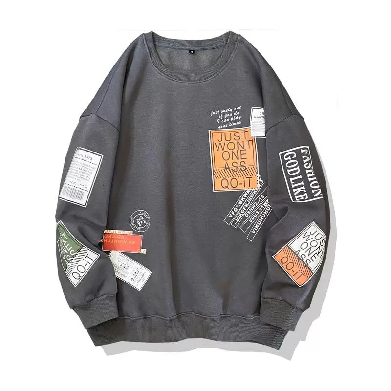 Wholesale Plus Size 5XL Men Fashion Loose Words Printed Graphic Fleece Crewneck Pullover Sweatshirt Men's Hoodies & Sweatshirts