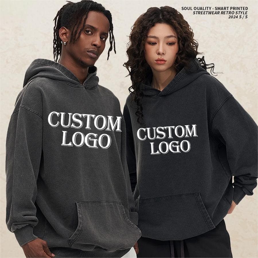 Retro Streetwear 100% Cotton 400 GSM Hoodie Custom Printing Oversized Vintage hoodies Unisex Pullover