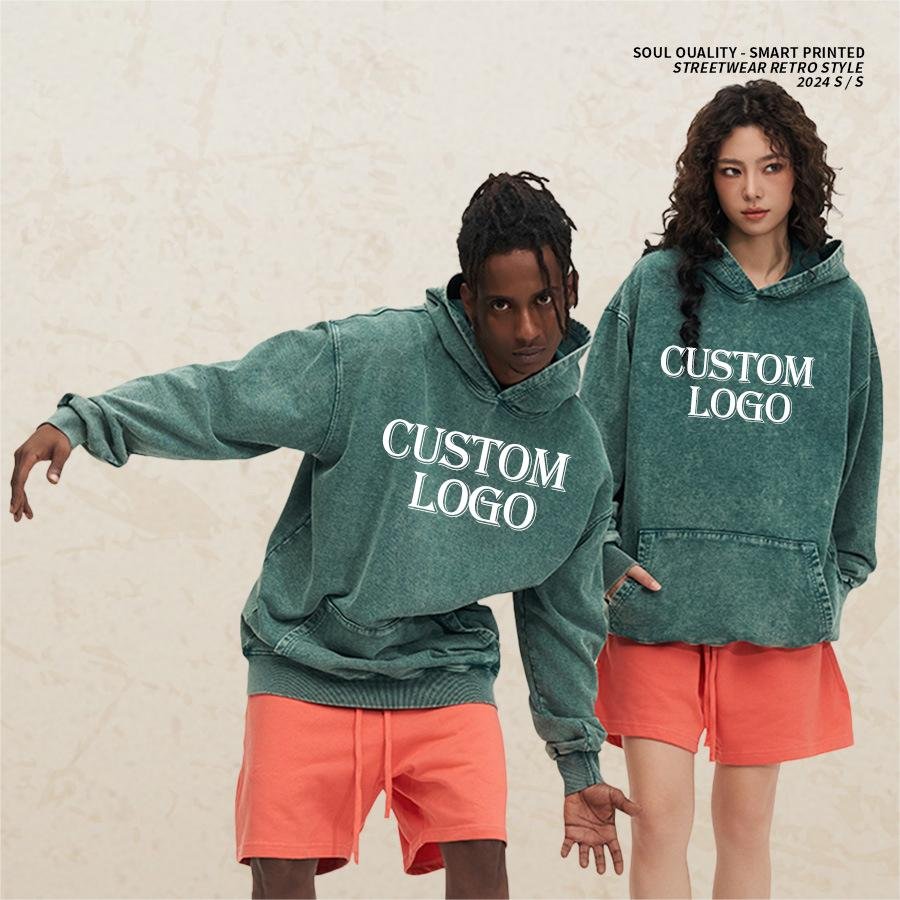 Retro Streetwear 100% Cotton 400 GSM Hoodie Custom Printing Oversized Vintage hoodies Unisex Pullover