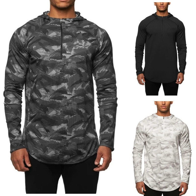 95% Polyester 5% Spandex Gym Wear Quick Dry Men's Active Training Exerc Camouflage Tracksuit Zip Up Hoodie And Jogger Set