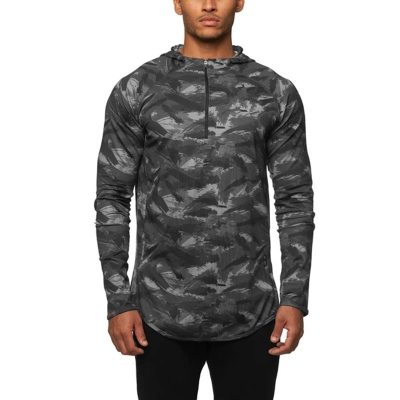 95% Polyester 5% Spandex Gym Wear Quick Dry Men's Active Training Exerc Camouflage Tracksuit Zip Up Hoodie And Jogger Set