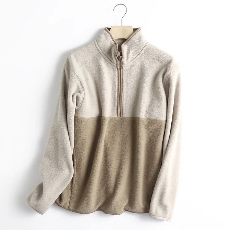 Men's 1/4 quarter zip polar fleece pullover sweatshirt color block hoodies tops with pocket
