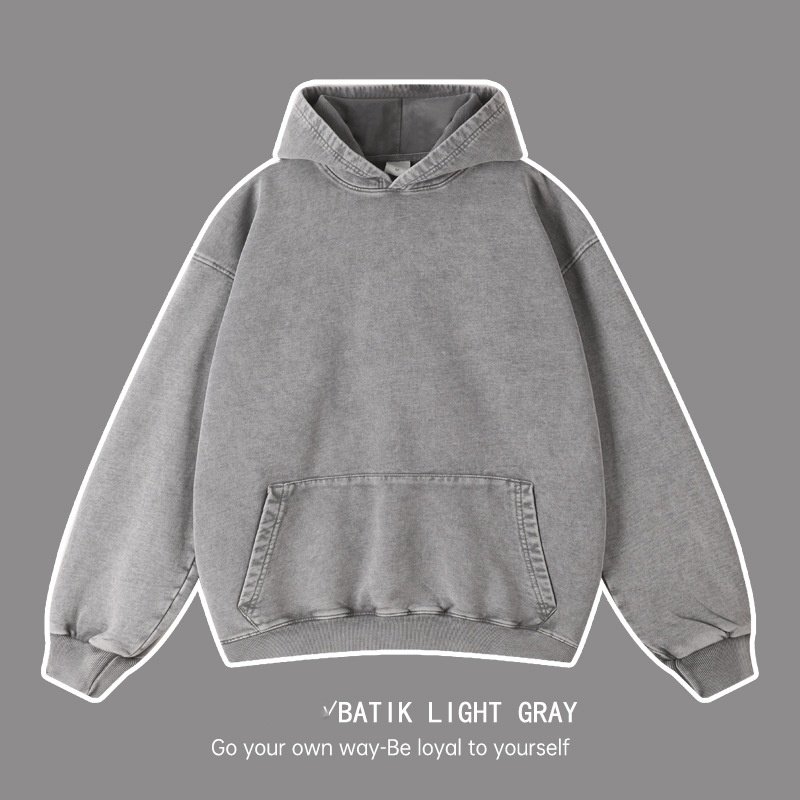 Custom Men's Heavyweight 425 Gsm Distressed Hoodie Dark Grey Acid Vintage Washed 3D Print Pullover Hooded Sized Blank Sweatshirt
