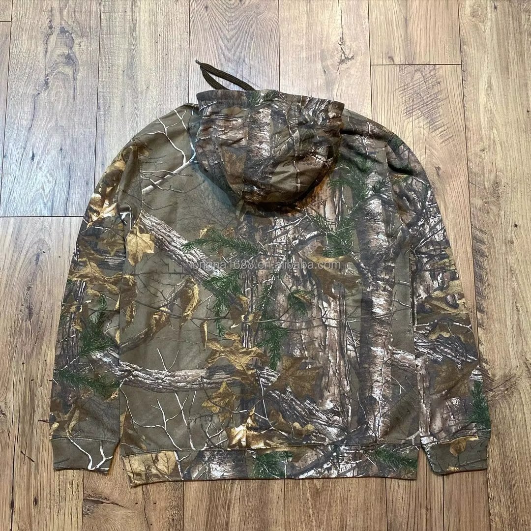 Street wear custom men's camo hoodie, heavy weight oversized men's hoodie with lined and drawstring camo pattern