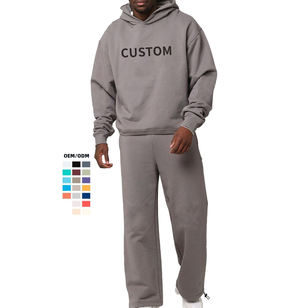 Customized Hoodie and sweatpants 400 GSM french terry Oversized tracksuit Streetwear custom puff print sweatpants and hoodie set