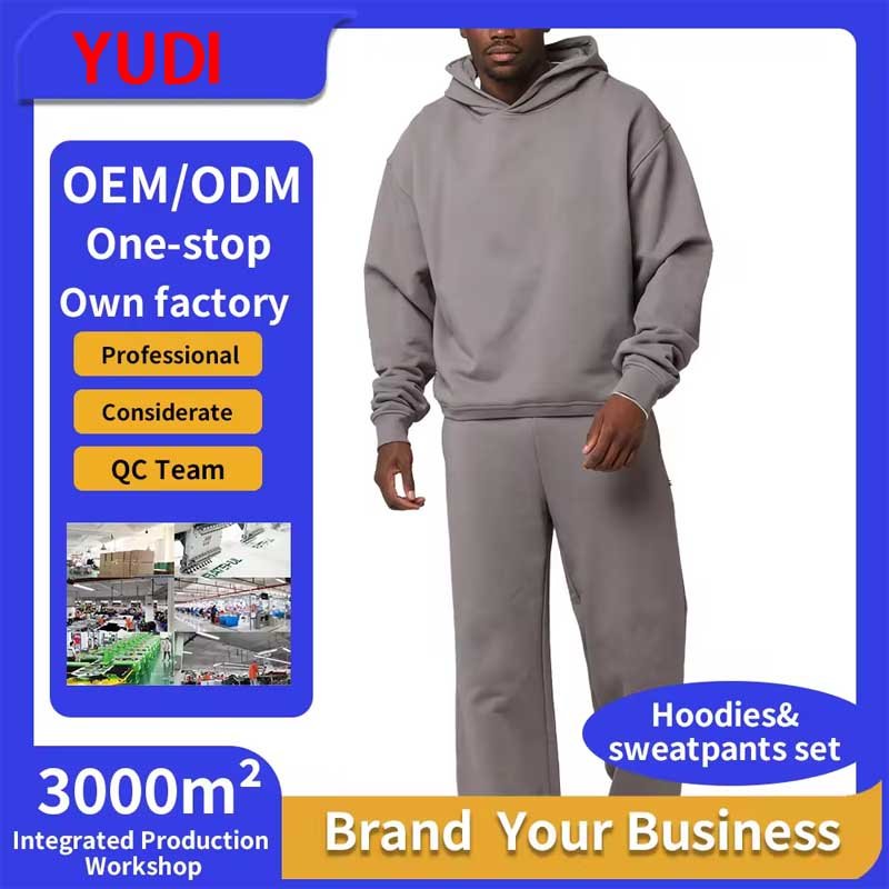 Customized Hoodie and sweatpants 400 GSM french terry Oversized tracksuit Streetwear custom puff print sweatpants and hoodie set