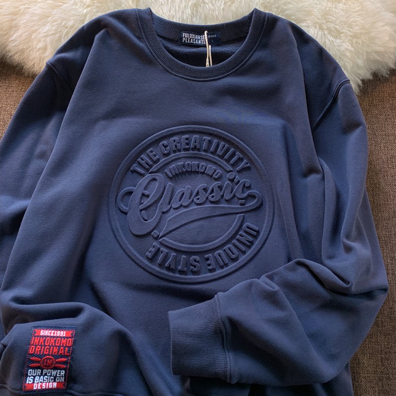 wholesale 100% cotton crew neck slim fit pullover men's hoodies & sweatshirts custom 3d embossed crewneck sweatshirts