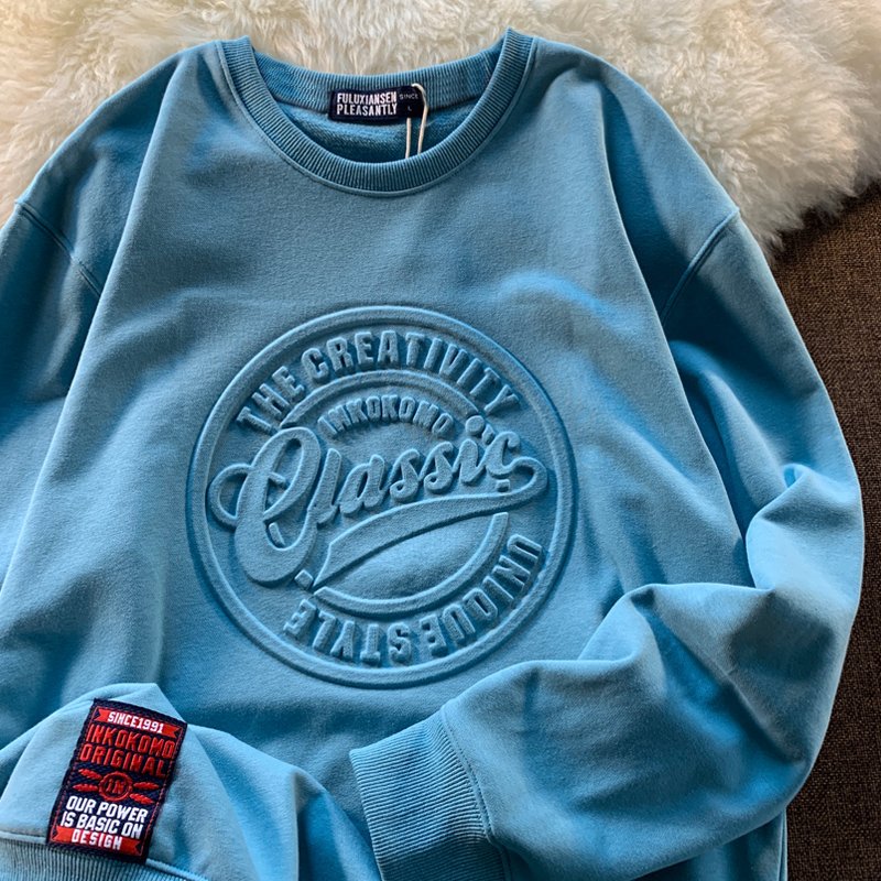 wholesale 100% cotton crew neck slim fit pullover men's hoodies & sweatshirts custom 3d embossed crewneck sweatshirts