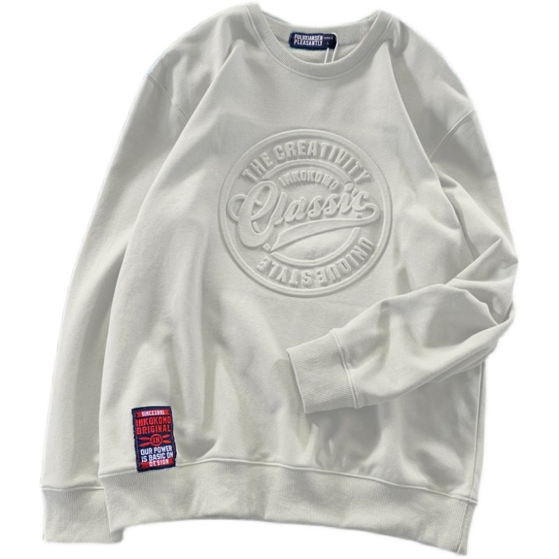 wholesale 100% cotton crew neck slim fit pullover men's hoodies & sweatshirts custom 3d embossed crewneck sweatshirts
