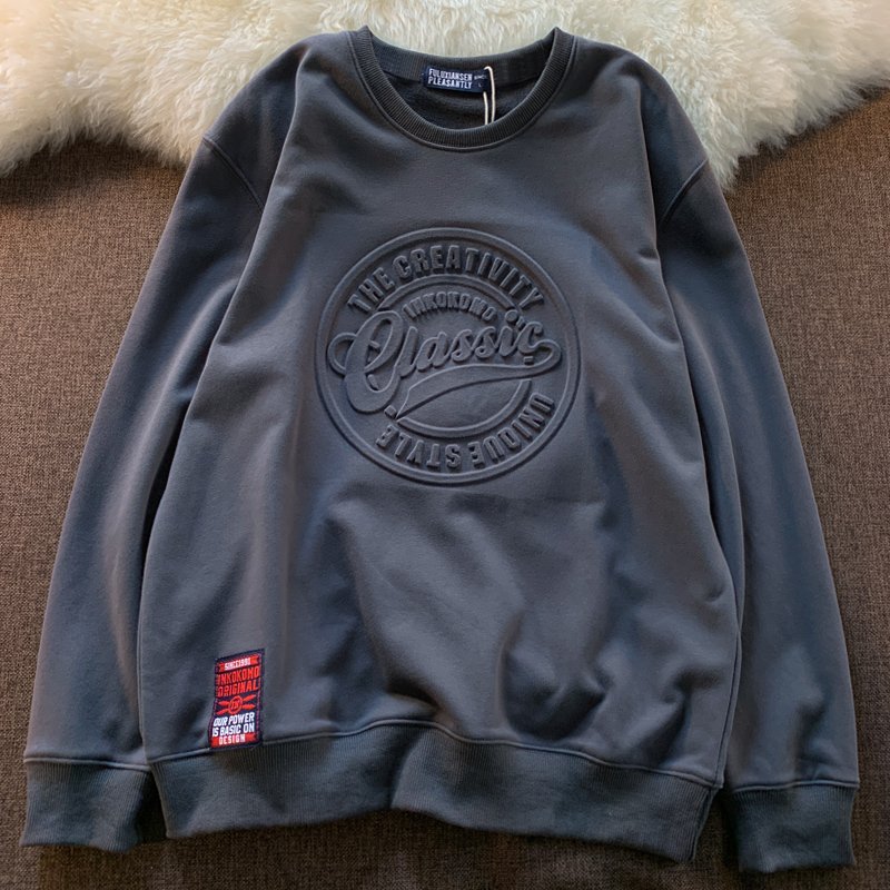 wholesale 100% cotton crew neck slim fit pullover men's hoodies & sweatshirts custom 3d embossed crewneck sweatshirts
