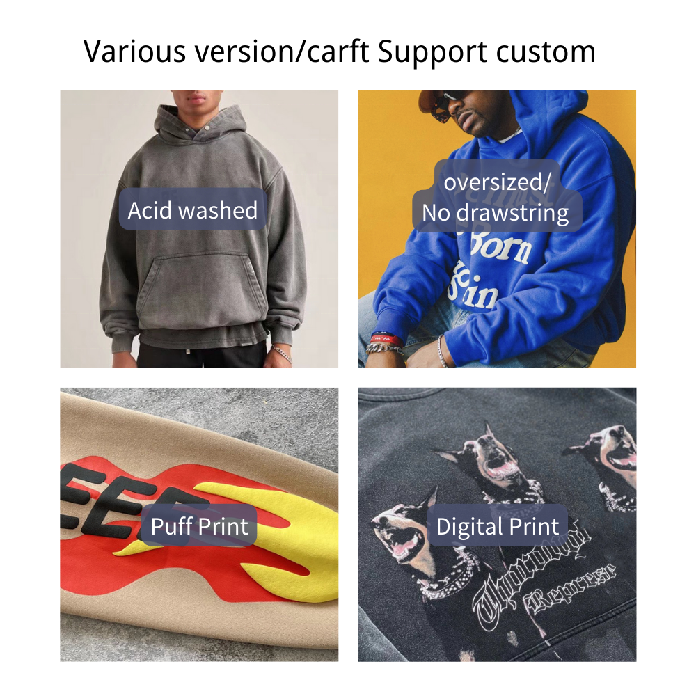 300 600Gsm High Quality Men Cotton Thick Heavyweight French Terry Pullover Hoodie Custom Drop Shoulder Fleece Oversized Hoodie
