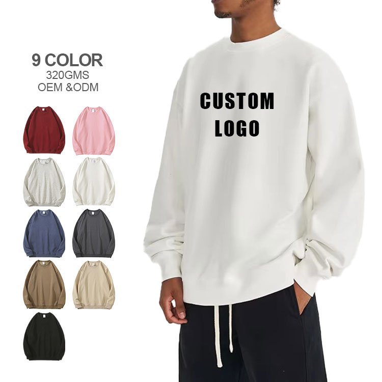 Factory cheap oversize men's round neck sweaters printing embroidery men pullover sweatshirts hoody