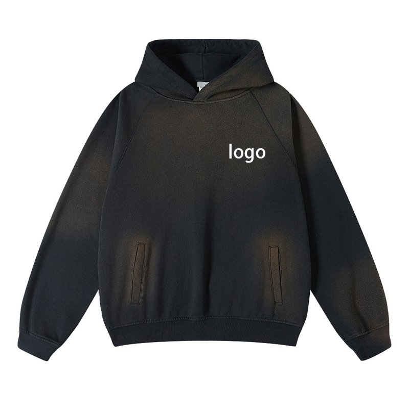 fashion vintage acid wash distressed hoodies high quality 100% cotton hoodies custom logo embroidered oversized men's hoodies
