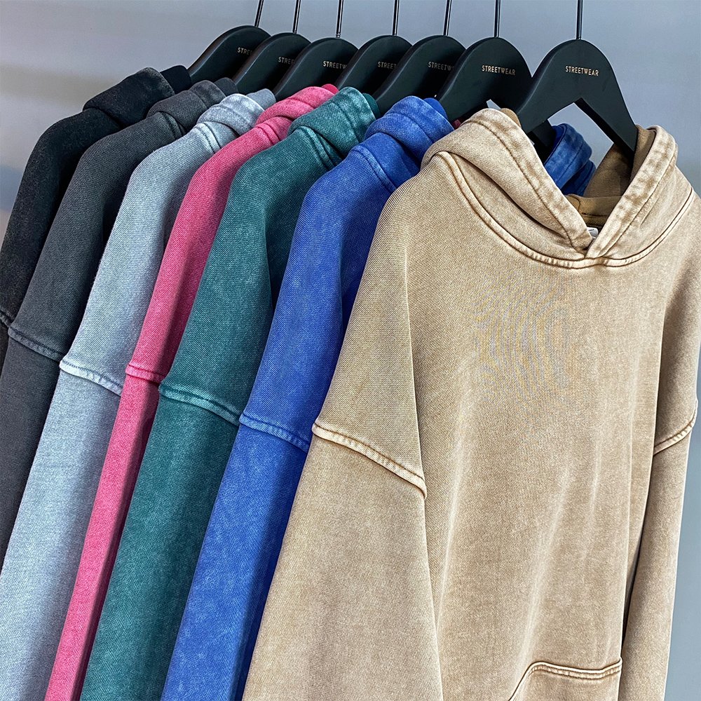 Custom Logo DTF DTG Screen Printed 420GSM Heavyweight Cotton Vintage Batik Acid Wash Oversized Streetwear Pullover Men Hoodies