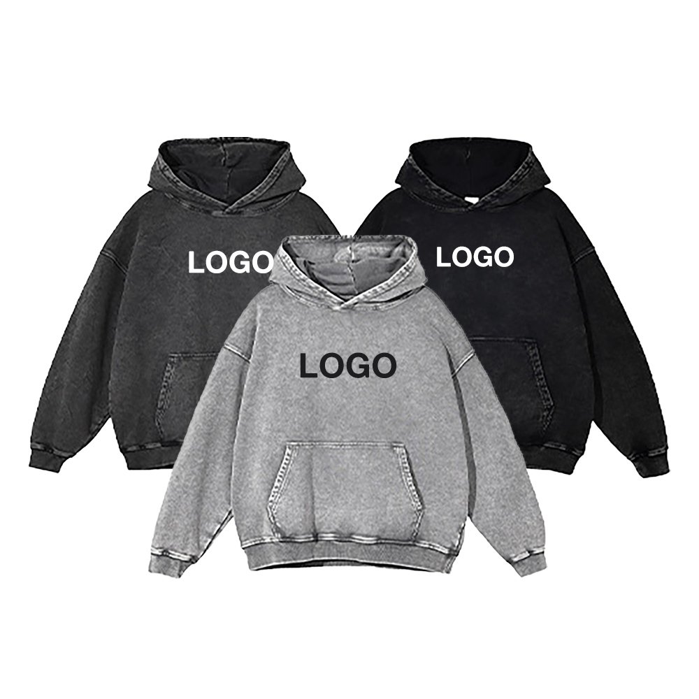 Custom Logo DTF DTG Screen Printed 420GSM Heavyweight Cotton Vintage Batik Acid Wash Oversized Streetwear Pullover Men Hoodies