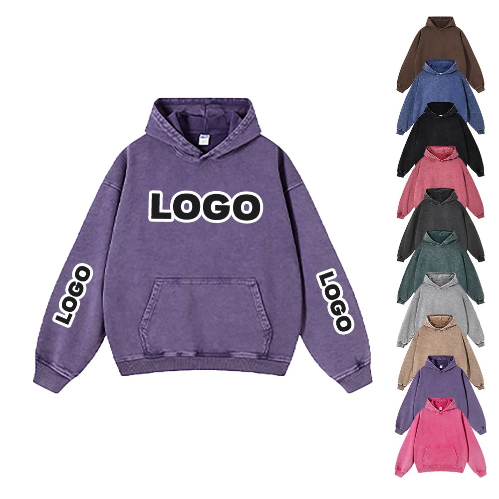 Custom Logo DTF DTG Screen Printed 420GSM Heavyweight Cotton Vintage Batik Acid Wash Oversized Streetwear Pullover Men Hoodies
