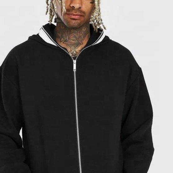 2023 Men's Custom Cotton Full-Face Zipper Hoodie High Quality Puff Printing Fashion with Zip Popular Full-Face Hoodie