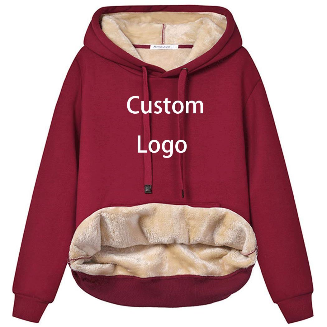 Casual Winter Warm Sherpa Lined Hooded Sweatshirt Pullover Women Men's Sweaters Crewneck Blank LOGO Custom Fleece Hoodies Zip Up