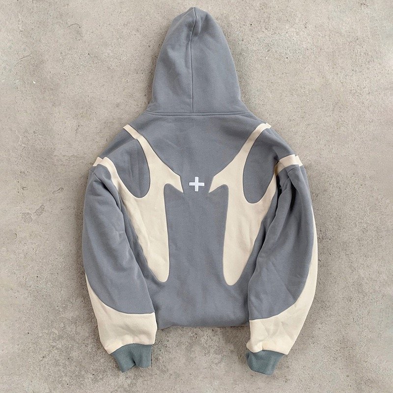 Custom Y2K Vintage Oversized Hoodie Men Hip Hop Drop Shoulder Patchwork Zip Up Knitted French Terry Men's Hoodies