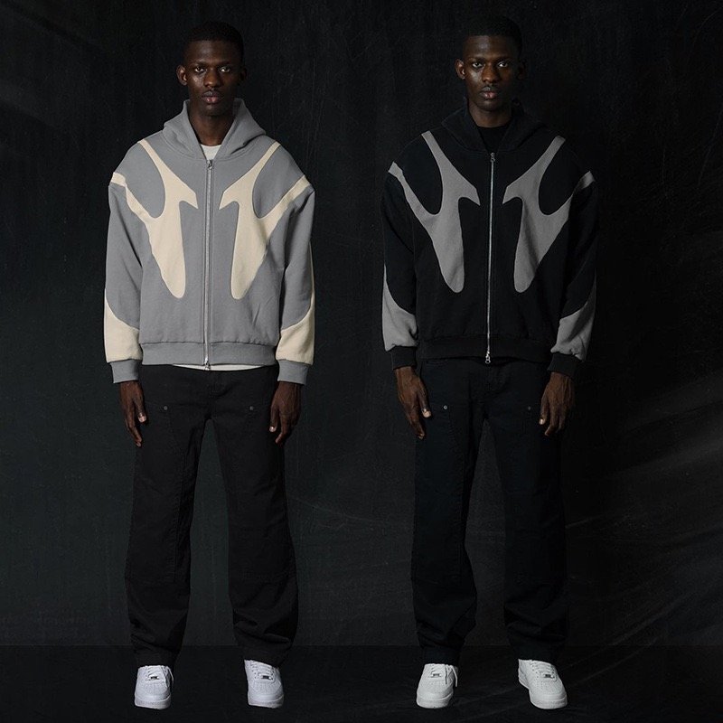 Custom Y2K Vintage Oversized Hoodie Men Hip Hop Drop Shoulder Patchwork Zip Up Knitted French Terry Men's Hoodies