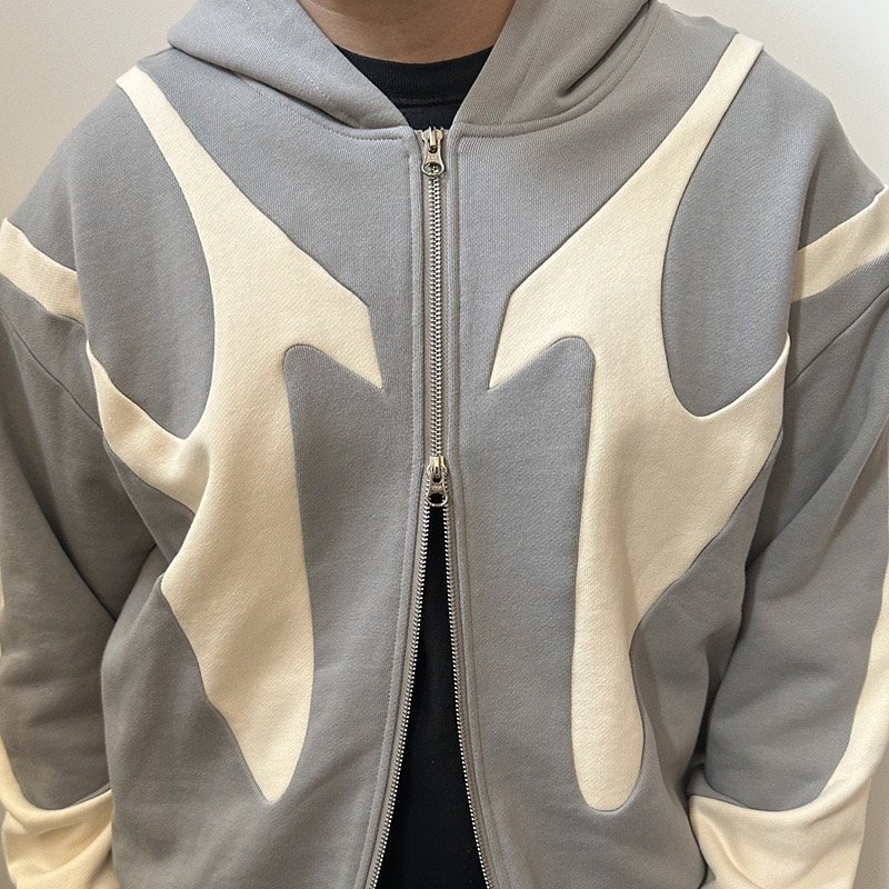 Custom Y2K Vintage Oversized Hoodie Men Hip Hop Drop Shoulder Patchwork Zip Up Knitted French Terry Men's Hoodies