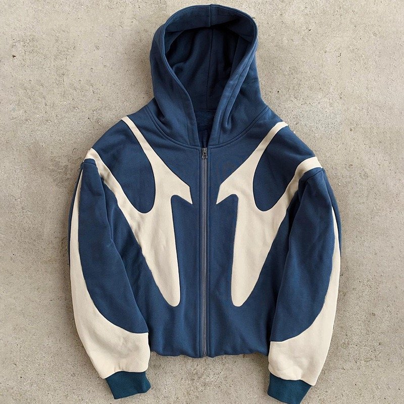 Custom Y2K Vintage Oversized Hoodie Men Hip Hop Drop Shoulder Patchwork Zip Up Knitted French Terry Men's Hoodies